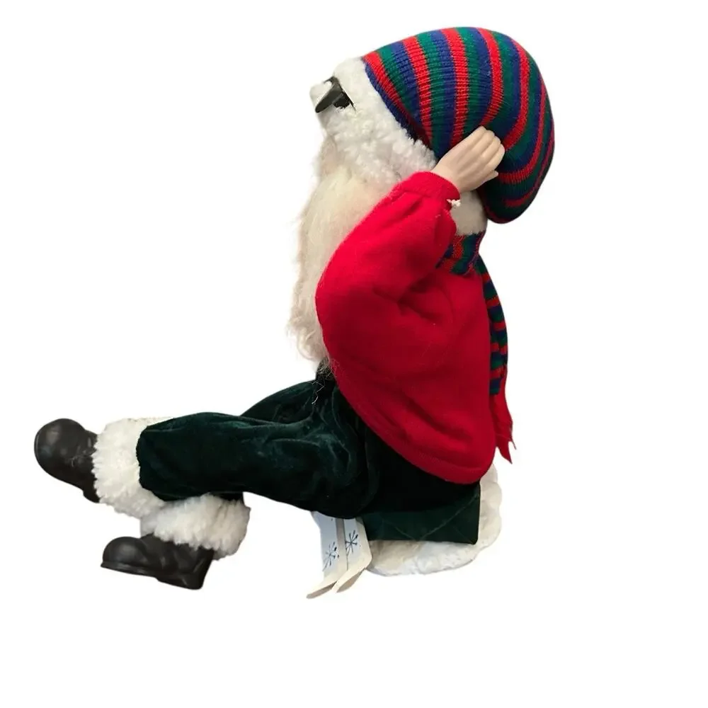 Vtg JCPenney Christmas Wipe Out Skier Santa‎ 14” Figurine Beanie Sunglasses Hat